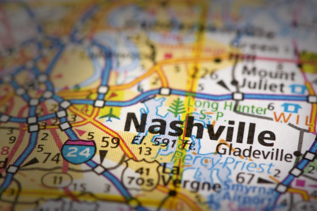 Nashville Tennessee on a map
