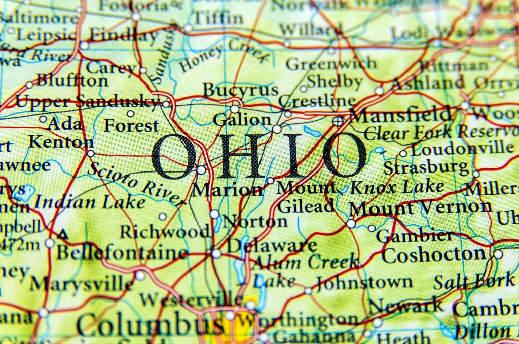 Close-up geographic map of Ohio