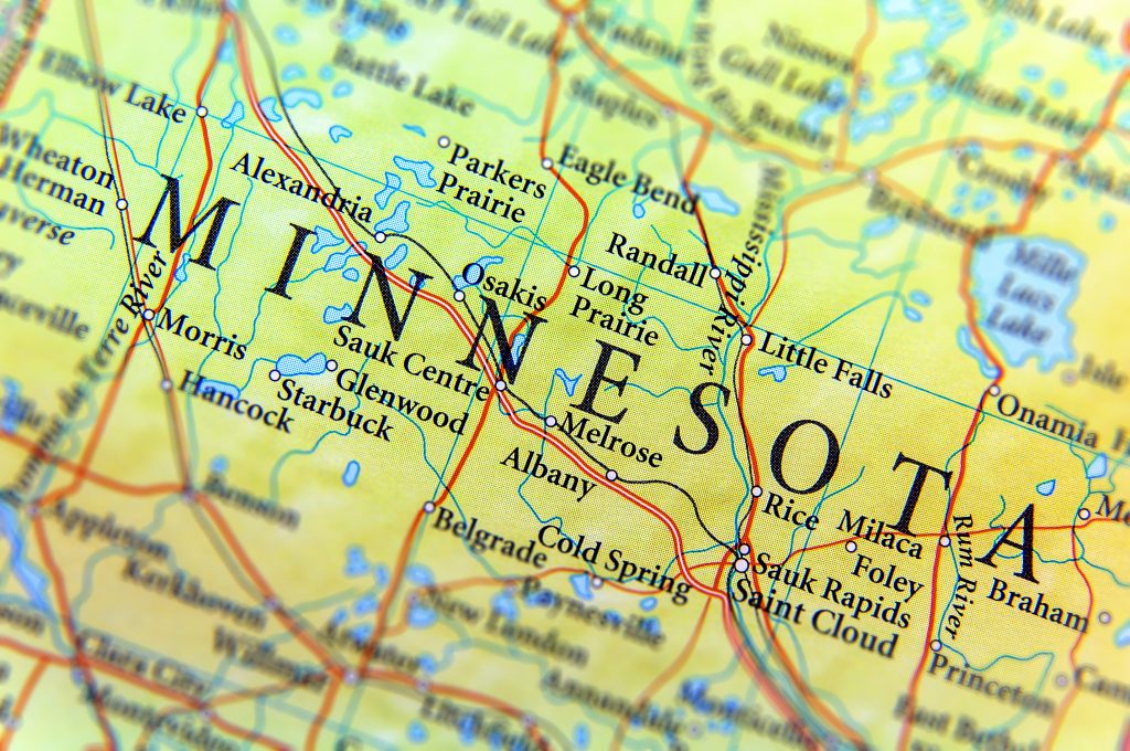Geographic map of US state Minnesota.